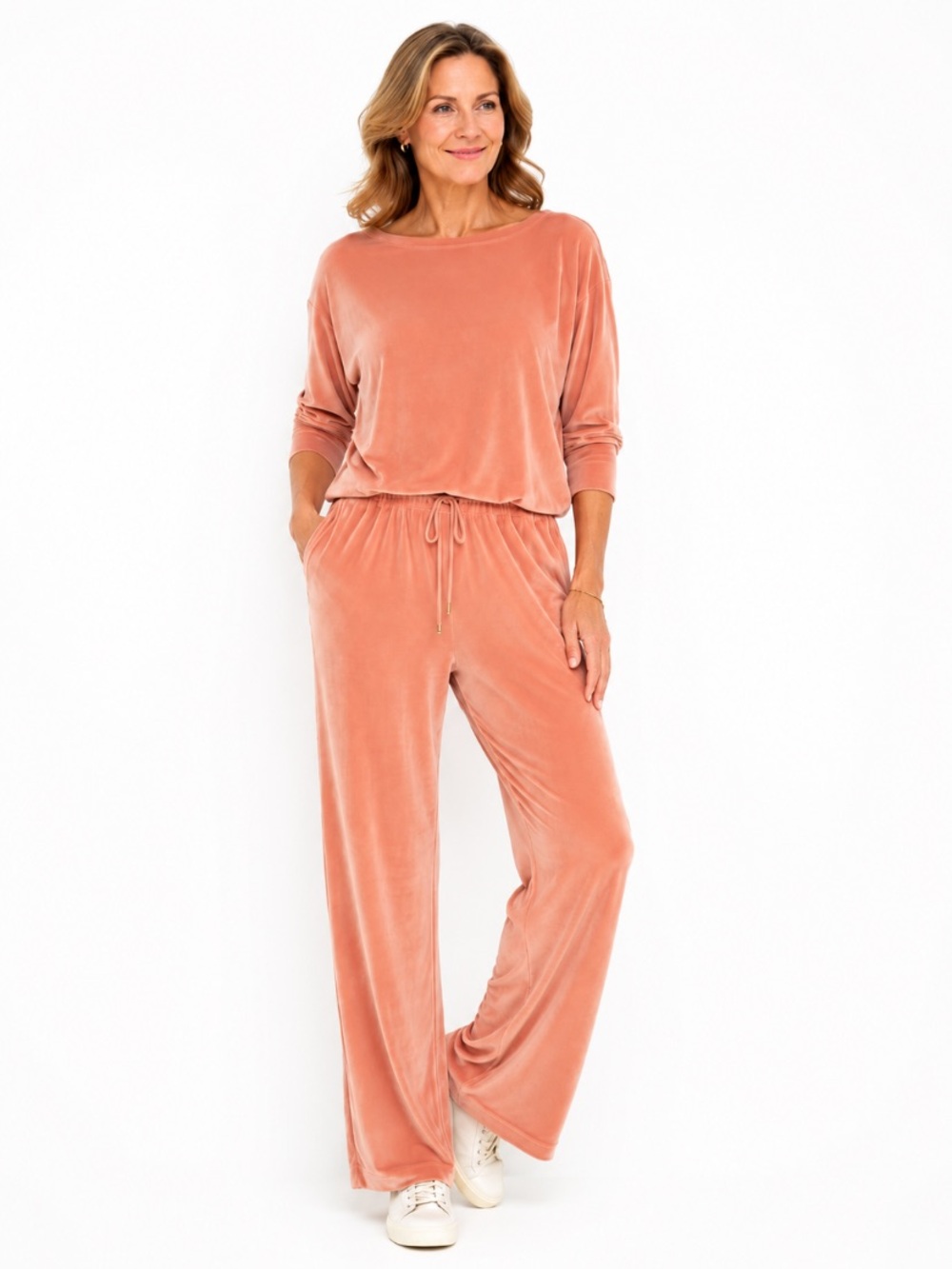 St. John Sport Peach Velour Drawstring Coquette Wide Leg Y2K Jogger Pant Size XL